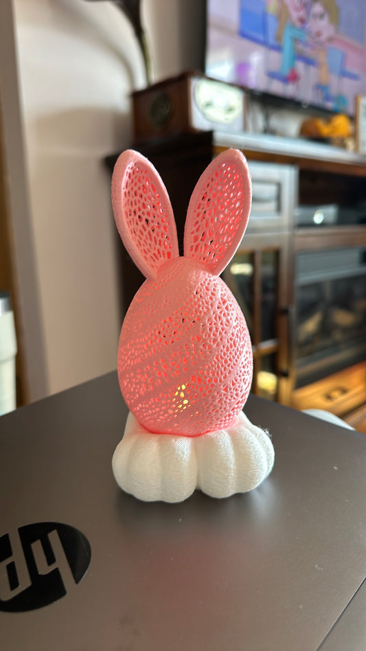 3D printed Easter egg lace bunny with led tea light included.