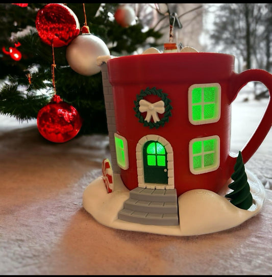 3D printed hot cocoa fairy house completely assembled with led lights included. Christmas Colorful Magical Ornaments Decor Decoration