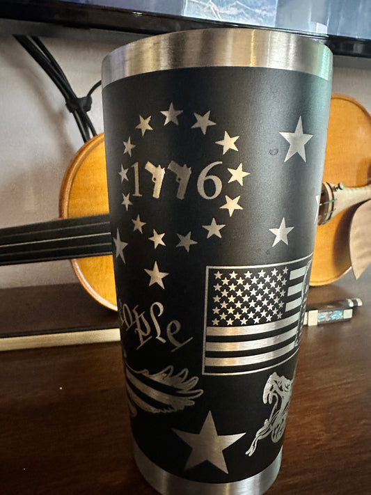 Laser engraved 20oz stainless steel “We The people” tumbler with lid.